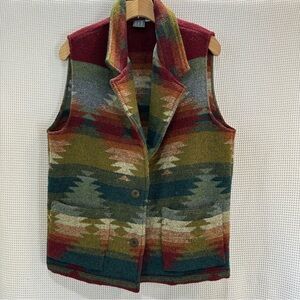 Vintage IVY Vest Medium Aztec Southwestern Boho Wool Blend Button Up Size Medium